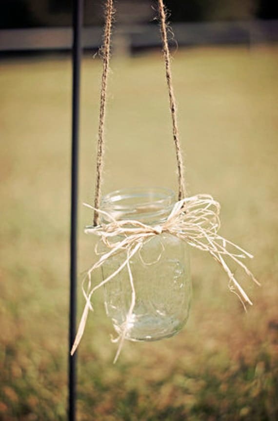 Set of 10 Hanging Mason Jars - Rustic Wedding Decor - Shabby Chic Wedding - Wedding Isle Decorations by CountryBarnBabe