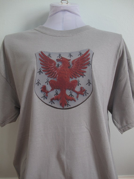 Items similar to Gray men's large t-shirt with Red Gryphon detail on Etsy