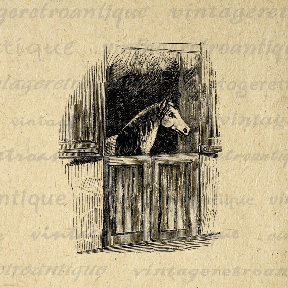 Printable Horse in Stable Graphic Digital by VintageRetroAntique