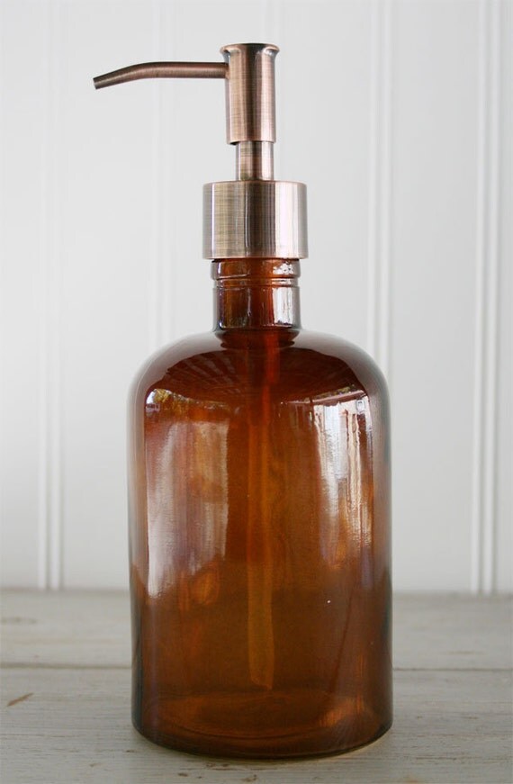 Recycled Glass Soap Dispenser Amber Copper Rustic Style