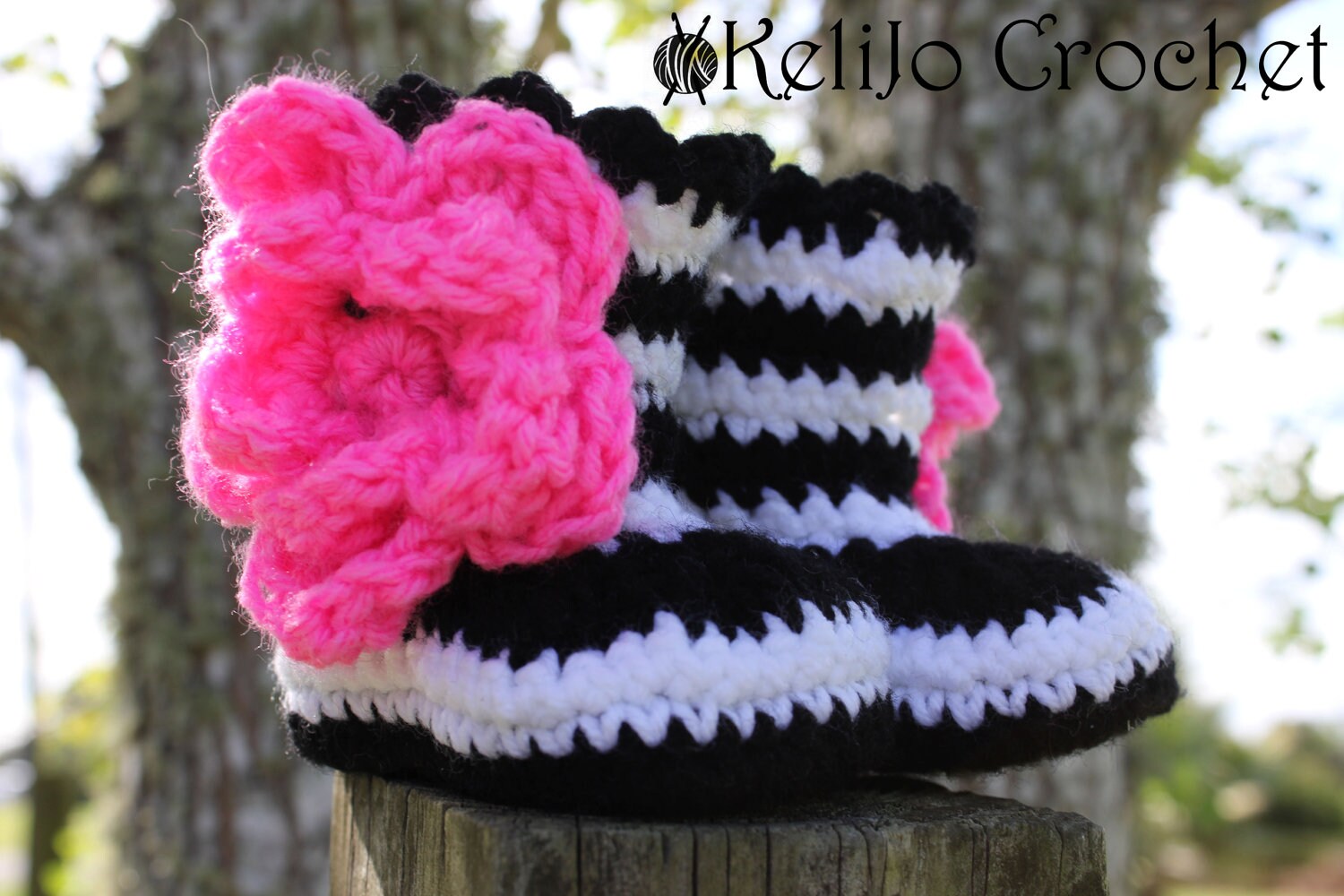 Crochet Zebra Boots Zebra Shoes Pink Flower Zebra Shoes