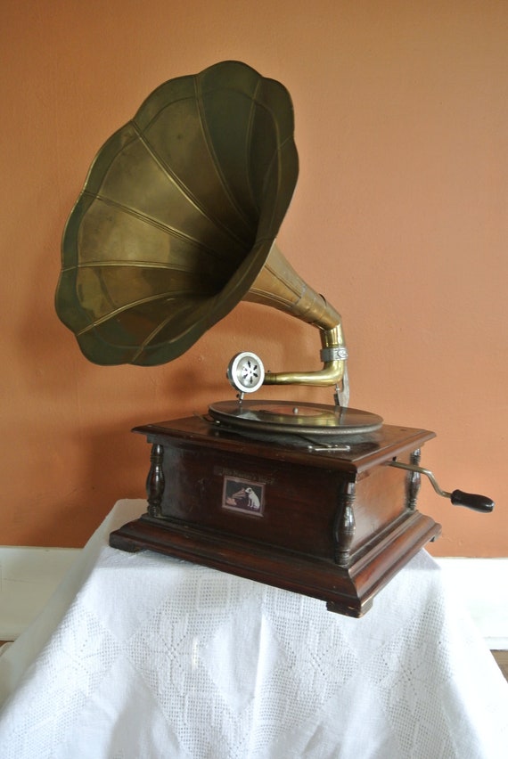 Art Deco Wind Up Gramophone Record Player Original Not A