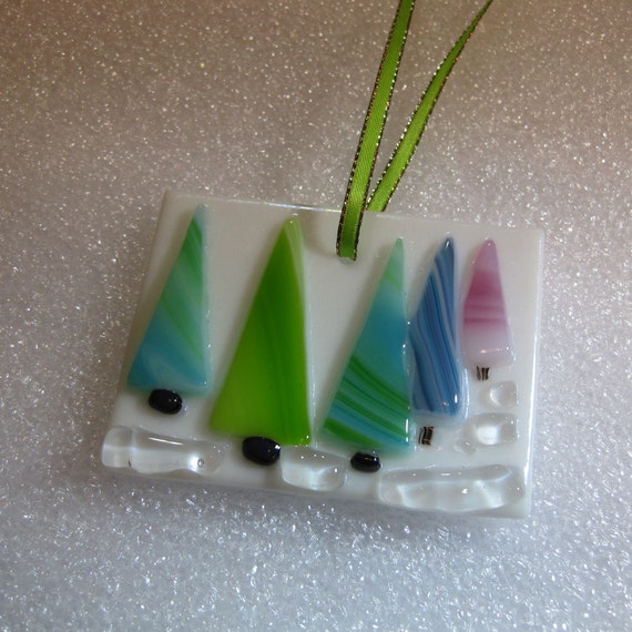 Fused Glass Christmas Ornament Pines by CreationsThruGlass