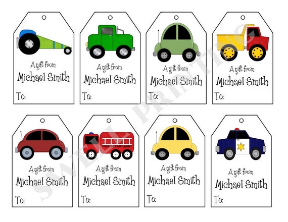 Printable Personalized Cars Gift Tags Cars trucks and