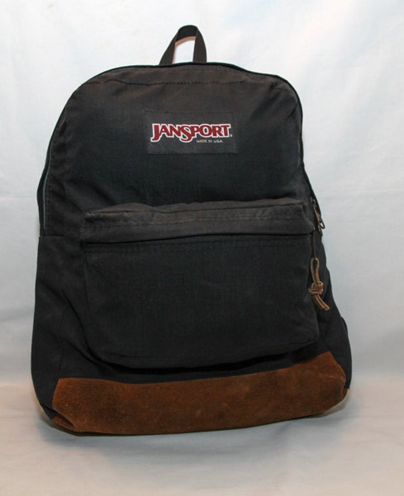 Vintage Jansport Leather Bottom Backpack Black 1990s