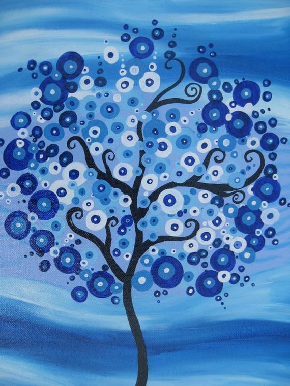 Items similar to tree painting on canvas light blue colourful colorful