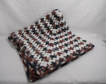 Vintage Crocheted Afghan Smoky Blue, Grey, Mauve and Purple Colors