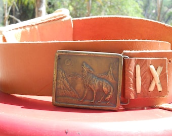 Indiana Metal Craft belt buckle with leather belt and pouch 1976