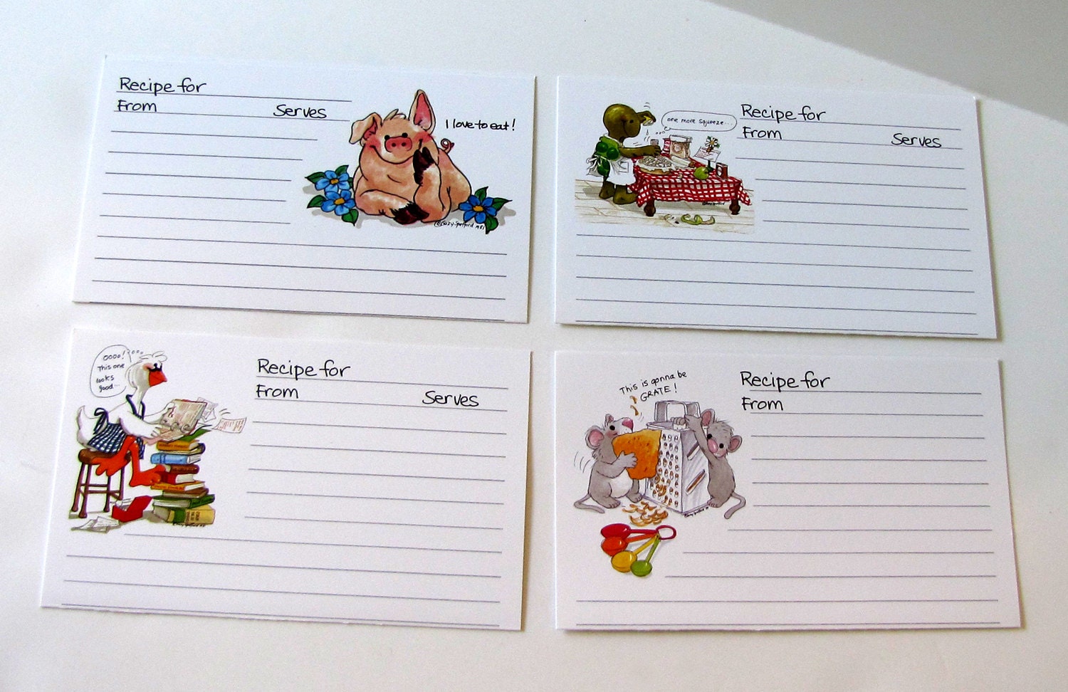 Vintage Suzy Zoo Blank Double Recipe Cards by MadforVintagePaper