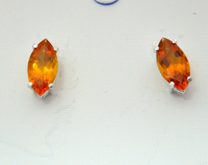 Citrine Marquis Stud Earrings, Large 12x6mm Marquis, Set in Sterling Silver E254