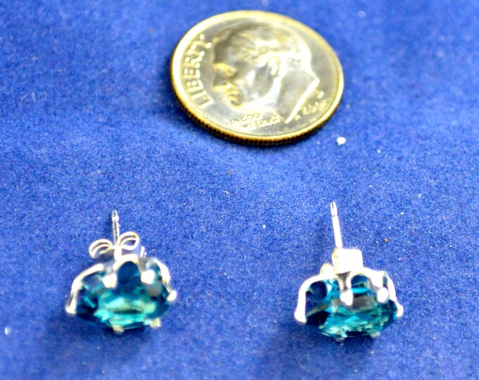 Blue Topaz Stud Earrings , Natural, 9x6mm Pear Shape, Set in Sterling Silver E281