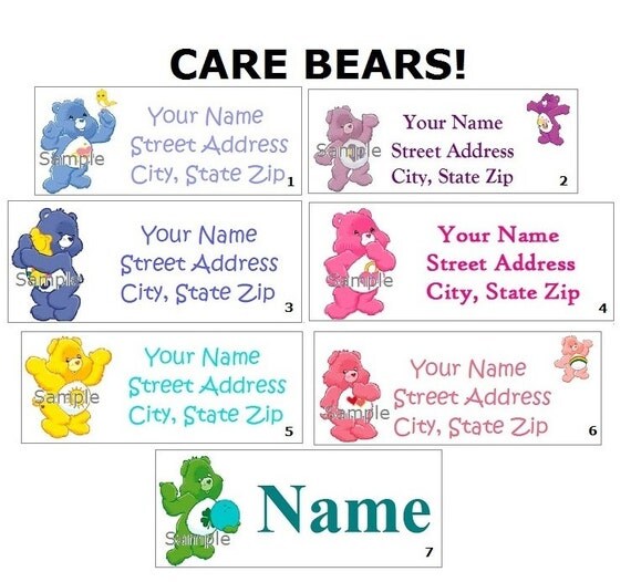 CUTE Care Bear Return Address Party & Name Sticker Labels