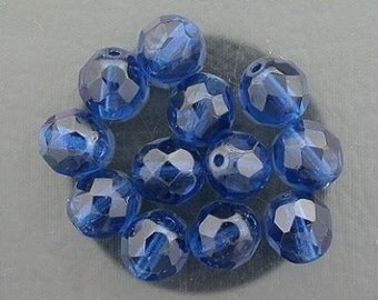 12 capri blue czech fire crystal beads 8mm