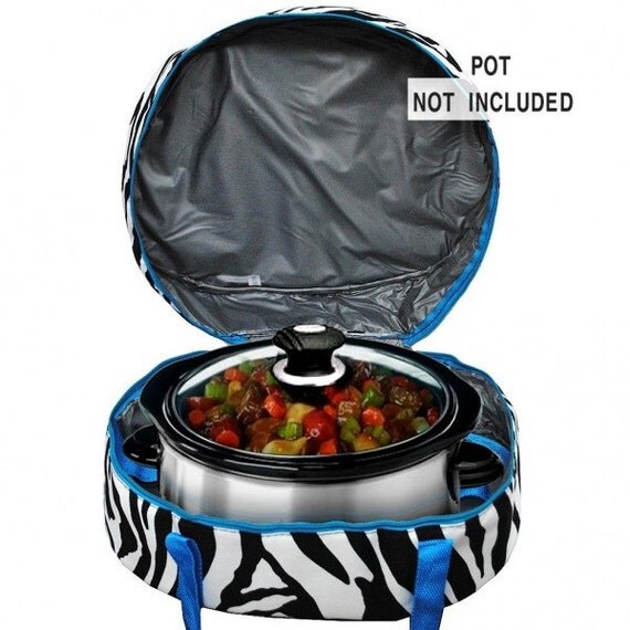 Blue Trim Zebra Crockpot Slow Cooker Carrier by MonogramExpress