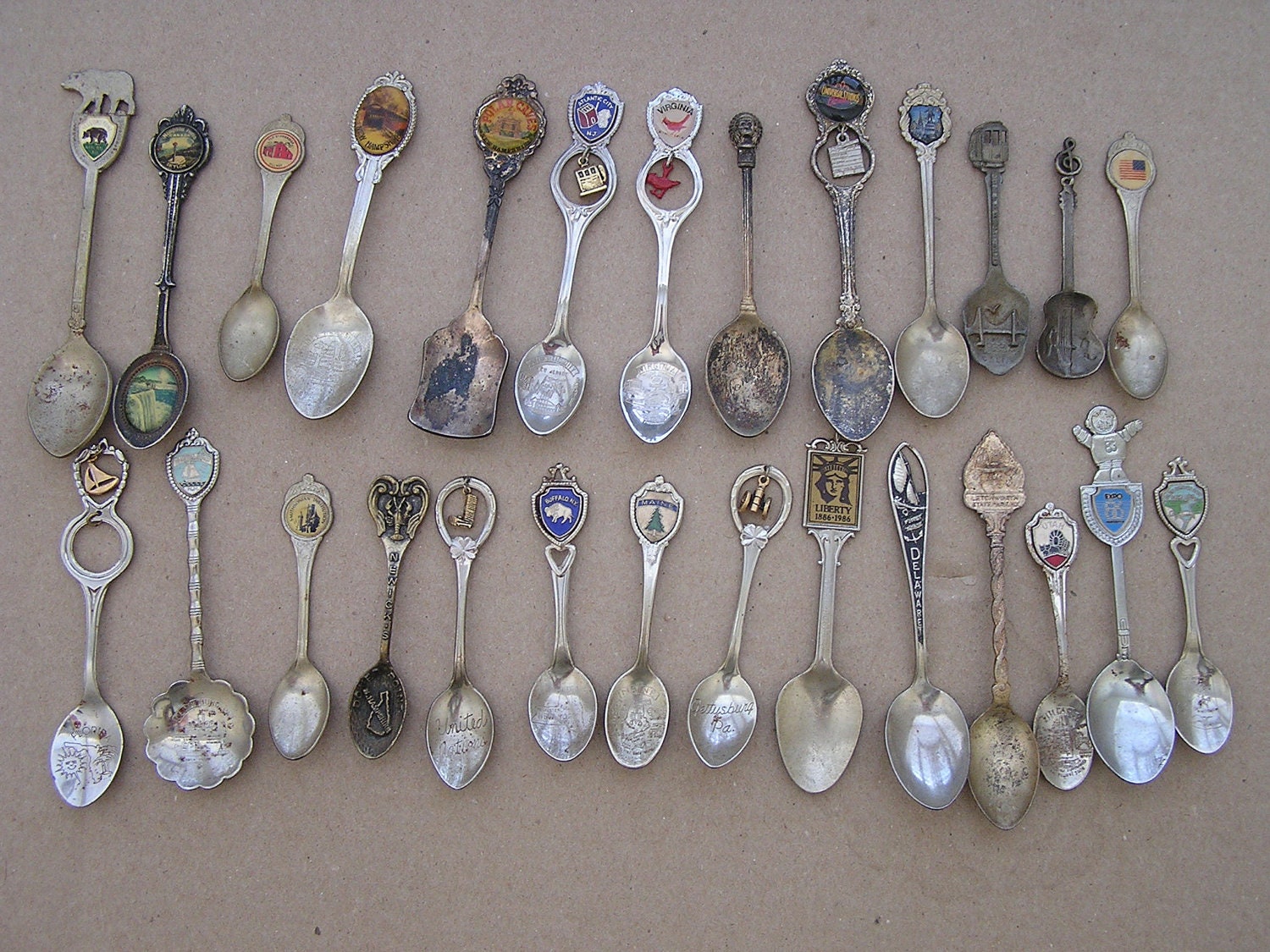 27 Old Souvenir Collectable Spoons from 27 Different Places