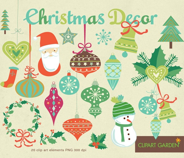 20 CHRISTMAS DECORATION digital clipart elements for Personal and Commercial use. (paper crafts, card making, scrapbooking)