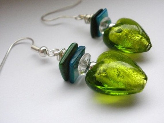Glass Heart Earrings by AmiGrace on Etsy