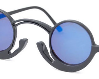 Vintage Hippie Round Sunglasses (Black/Blue) (NOW on SALE)Cool Sunglasses with Blue Lenses.