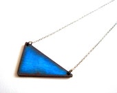 Cobalt Blue Triangle Necklace, Wood Geometric Necklace,Geometric Jewelry