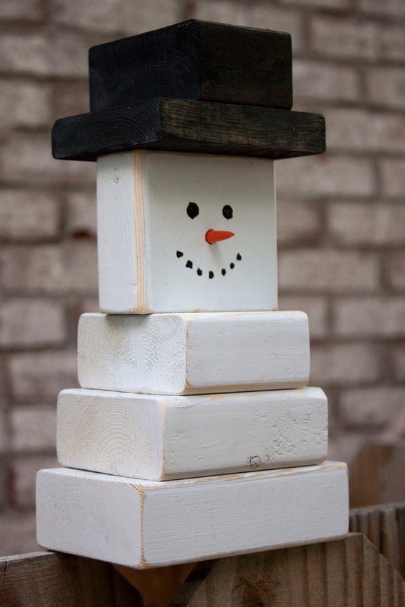 Items Similar To Rustic Wood Block Snowman On Etsy