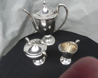 Antique Coffee Set Silver Plate Coffee Pot LargeCreamer SugarBowl Early 1900's Pattern 7016
