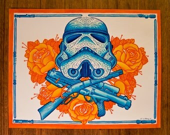 Star Wars, Stormtrooper, Day of the Dead Sugar Skull (Dia De Los Muertos) 11 x 14"