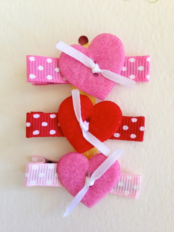 Adorable Heart Alligator Hair Clips Set of 3
