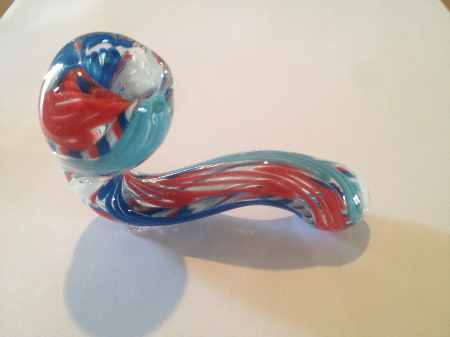 Beautiful Blown Glass Bowl Smoking Pipe Self Standing Red