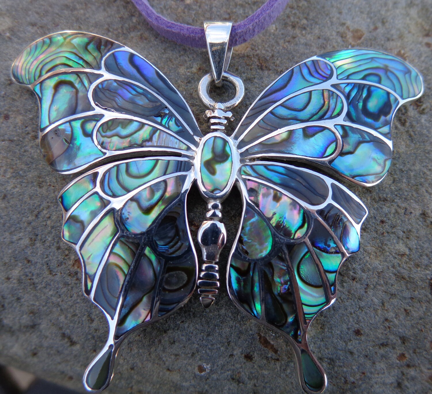 Abalone Butterfly Necklace on a Leather Cord or Deer Suede