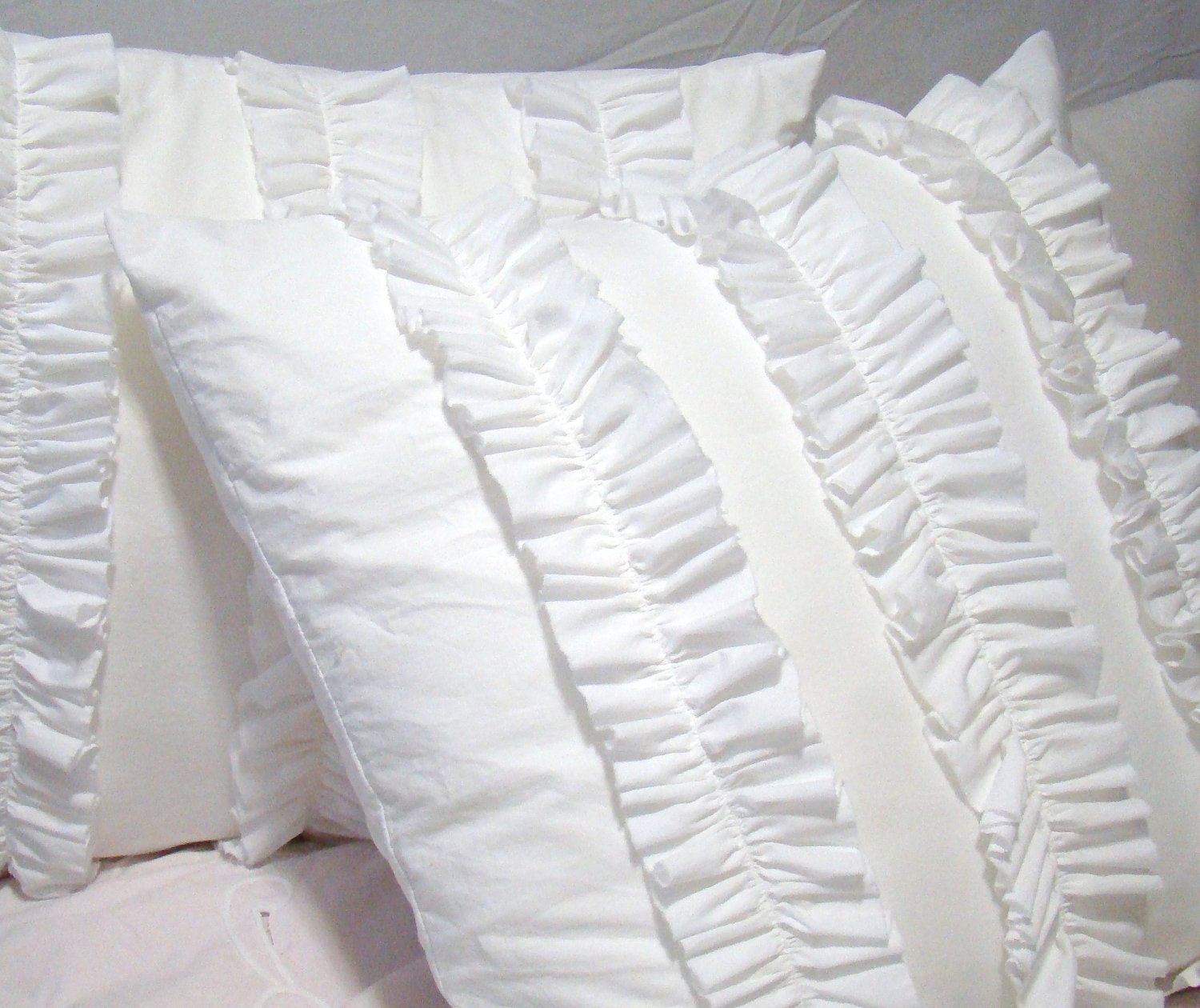 Set Of Two White Ruffle Euro Shams for 26 Pillow Insert