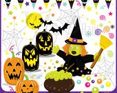 Holloween ClipArt "HALLOWEEN CLIP ART" pack,pumpkin, party flag, witch ,cards, invitations, scrapbooking and all paper crafts Hs002 Il_170x135
