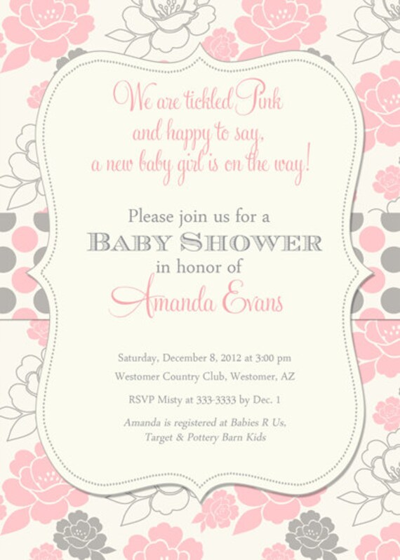 Baby Shower Invitation Pink And Grey Floral By PartyPopInvites
