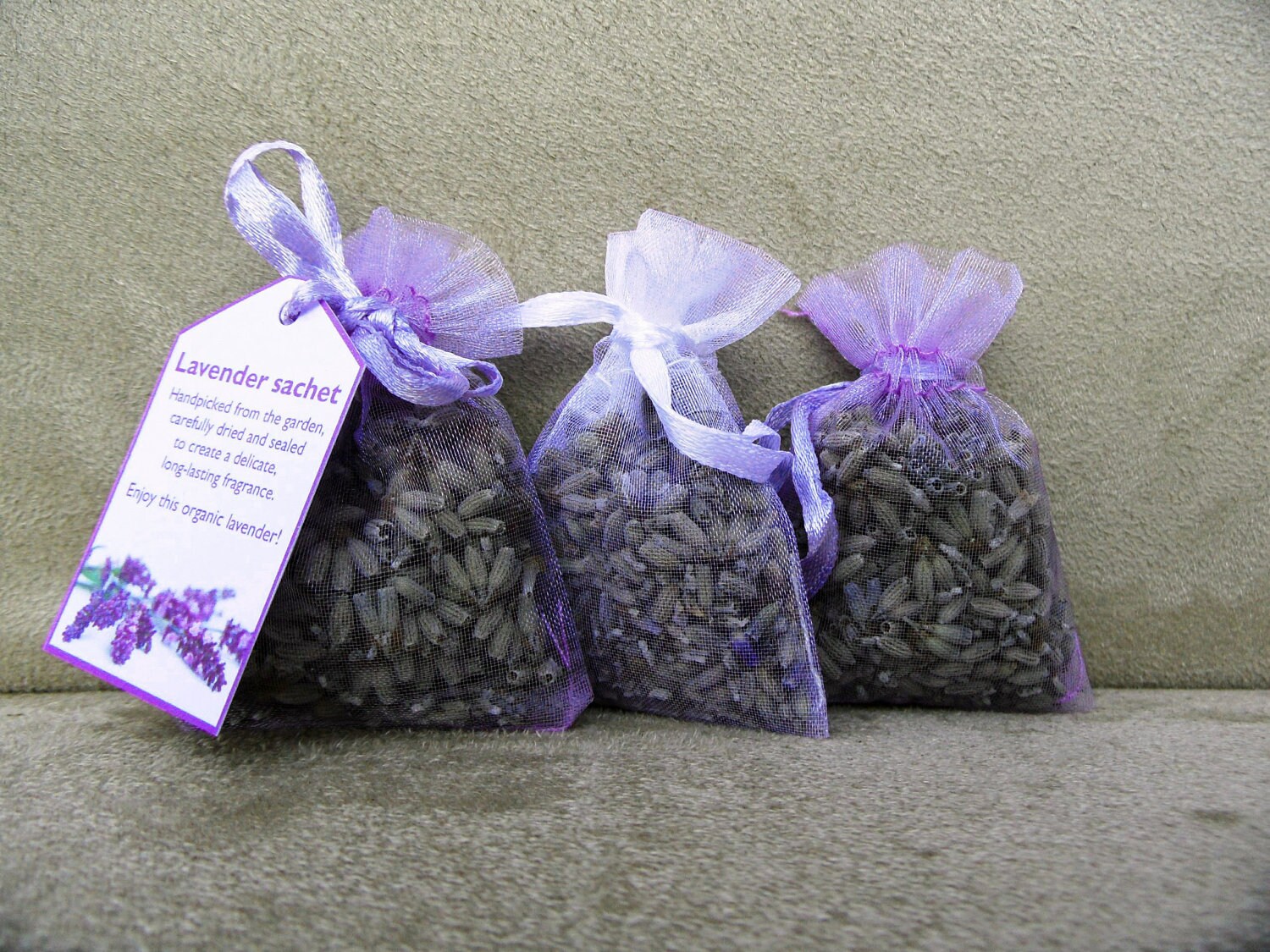 Download 3x small organic lavender sachets in organza bags hand-made