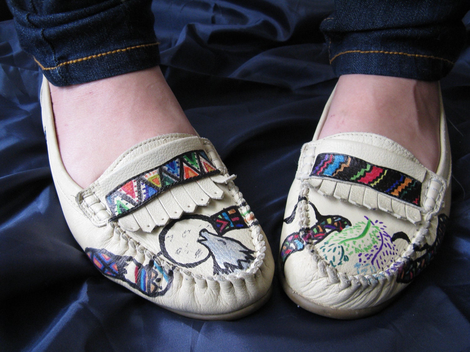Leather Custom Native American High Heeled Moccasin Shoes size