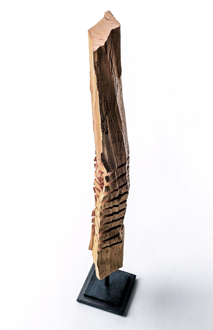 Wood Totem Sculpture Minimalist Art Steel Sculpture by SplitGrain