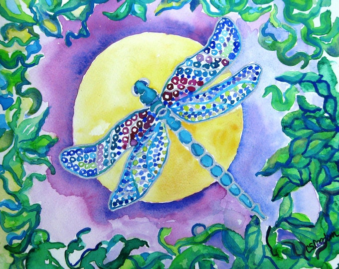 Dragonfly watercolor painting, Dragonfly, original watercolor