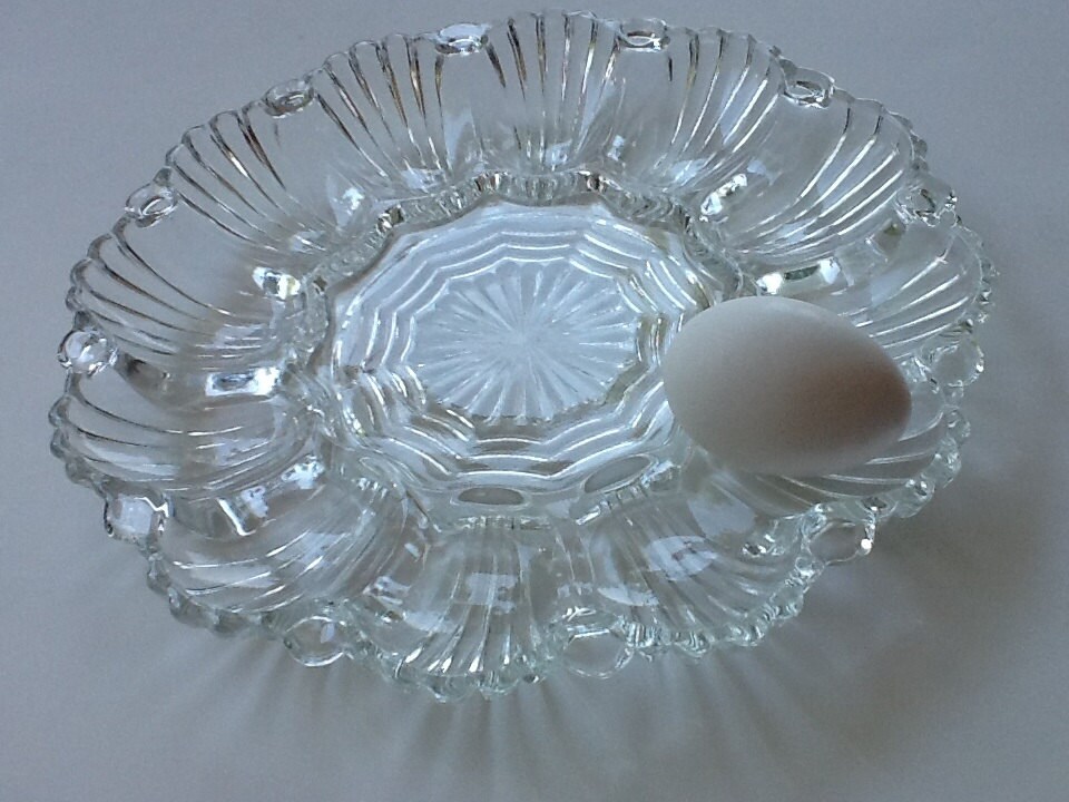 Vintage glass egg platter ornate glass serving platter Haute Juice