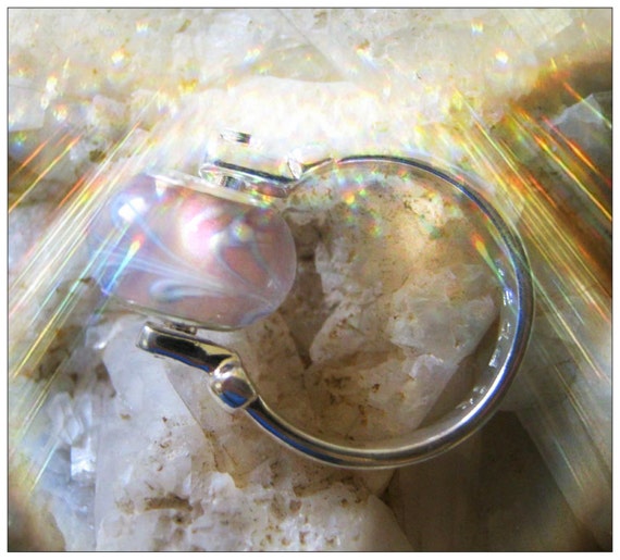 Silver Ring with a Beautiful Light Pink Glass Bead by IreneDesign2011