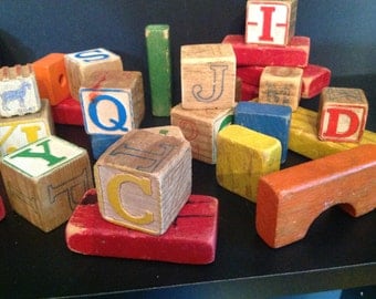28 vintage children's painted blocks