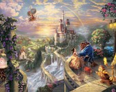 Thomas Kinkade Disney Oil Painting Beauty and the Beast falling in love  Giclee Art Print On Canvas 16X24 inch no frame