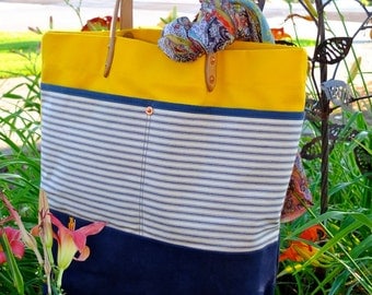 Waxed Canvas Tote Bag with Leather Handles-Perfect for Everyday, the Beach or Weekend