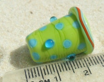 Lampwork Cone, Glass, Pea Green-Aqua, Handmade SRA LETEAM Glassymom