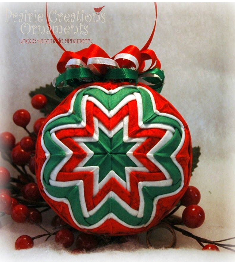 quilted christmas ornament red green and white handmade quilted christmas ornament red green and white handmade