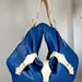SALE WAS 300. Bright blue and cream leather tote bag with strap detailing, handmade.