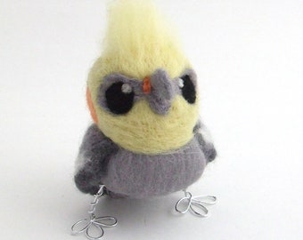 Needle Felted Cockatiel Pet Bird, Felt Bird Ornament, Bird Decoration