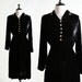 1930s Velvet Dress - Black Pearl Cluster Day Dress - Medium to Large