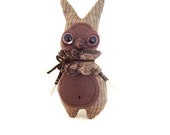 Rabbit-less Thing- art doll, soft sculpture, rabbit, doll, handmade, toy, miniature, primitive, folk, monster (brown, red, maroon)