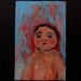 Acrylic Portrait Painting Little boy Blue Sky at the beach - Original, Summer art on paper, blue, red, cardboard frame