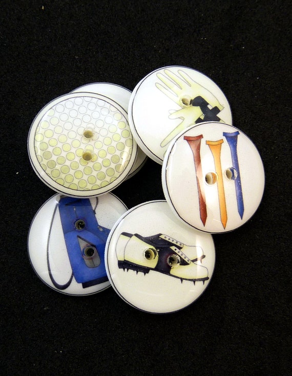 Golf Themed Buttons. 6 Golf Handmade Buttons. by buttonsbyrobin
