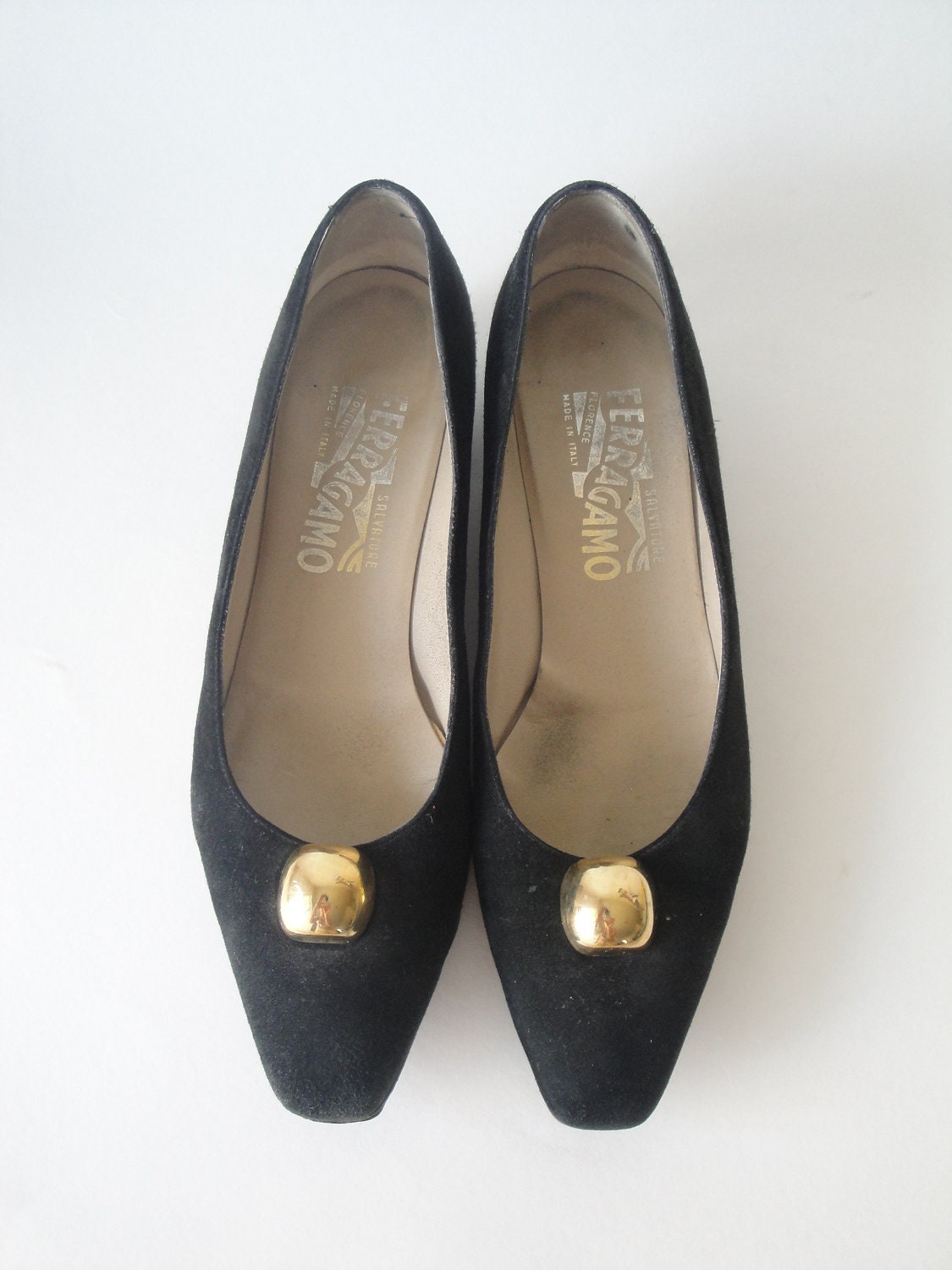 Vintage Salvatore Ferragamo Shoes / Black Suede Shoes / size